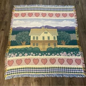 Vintage throw blanket wall tapestry cottage house farm house wall hanging throw